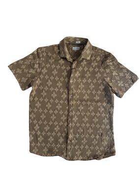 Ike Behar Beige Appliqué Patterned Short-Sleeve Button-Up Shirt